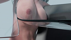 Young Lady with big tits getting her big tits squeezed for mammography (animation, Medio-Lateral Obl Thumb