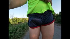 Tight shiny sport shorts bulging routine (freeballing in a public place) Thumb