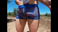 Sexy twink decides to go out for a walk in sheer shorts, then he flashes his hot boner Thumb
