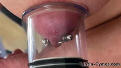 Busty MILF Aqua and her Pierced Nipples Strong Sucking by Strong Plump Thumb