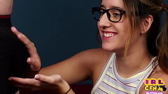 CFNM amateur chick with glasses sucking and tugging cock Thumb