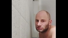 Gay under the Shower With a Dildo Thumb