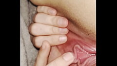 Stretching my fat pussy wide open under the covers to get the right position on my clit to help me b Thumb