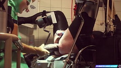 Rubbernurse Agnes - deep pegging with a huge BBC Dildo plus a handjob wearing long transparent gyn e Thumb