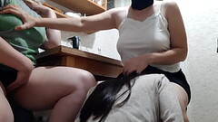 While our housekeeper went out to the store, the cleaning lady took turns licking our stepsister and Thumb