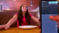 Cumming in Public with interactive toy at LUNCH! Public female orgasm interactive toy Thumb