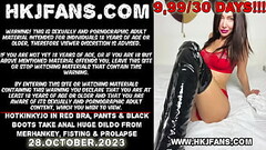 Hotkinkyjo in red bra, pants &amp_ black boots take anal huge dildo from mrhankey, fisting &amp_ pro Thumb