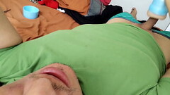 Fleshlight session, cumming, full body view. October 10, 2023. Thumb