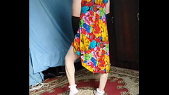 18 Youtube Model Crossdresserkitty Sexy Villager Housewife Dress Long Stockings White BBW Femboy Str Thumb
