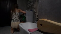 Not Young Wife Cheats On Her Husband With Young Neighbor In The Bathroom While He Is Not At Home. Ho Thumb