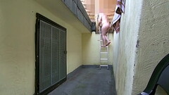 Porn Cinema Day 1 full shaved: Showering, naked on terrace, cruising, meeting stranger naked on stai Thumb