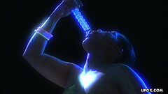 Asian milf Jessica rubs her cunt with the glass dildo. Thumb