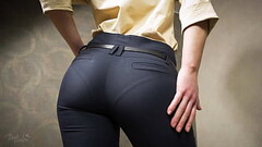 Perfect Ass Asian In Tight Work Trousers Teases Visible Panty Line Thumb