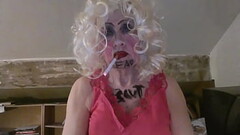 CD Sissy Sarah Millward knows her ID, as indicated by what'_s written on her face and chest - &# Thumb