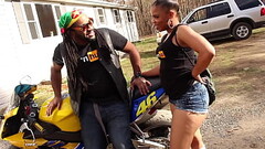 After a fast motorcycle ride Layla Perez Swallows Don Whoe '_s Dick on the front yard Super Hot  Thumb