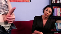 Voyeur CFNM amateur MILF seduces wanker who wanks on her Thumb