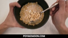 Perfect blowjob for the breakfast by wet stepmom with big tits Emmy Demure Thumb