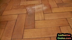 3some CFNM strapon pegging by amateur femdom HJ babes Thumb