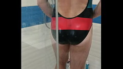 Tranny wearing adidas one piece swimsuit and teasing Thumb