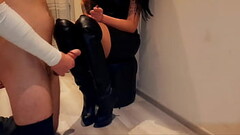 Dominatrix Nika tied her slave'_s balls and dick with a thin rope, made him jerk off and suck hi Thumb