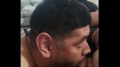 Swallowing daddy'_s load while he watches the news Thumb